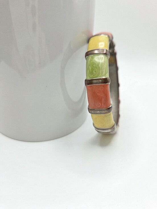 Jewelry - Vintagec Color-Block Enamel Hinged Bracelet - Yellow, Coral & Lime